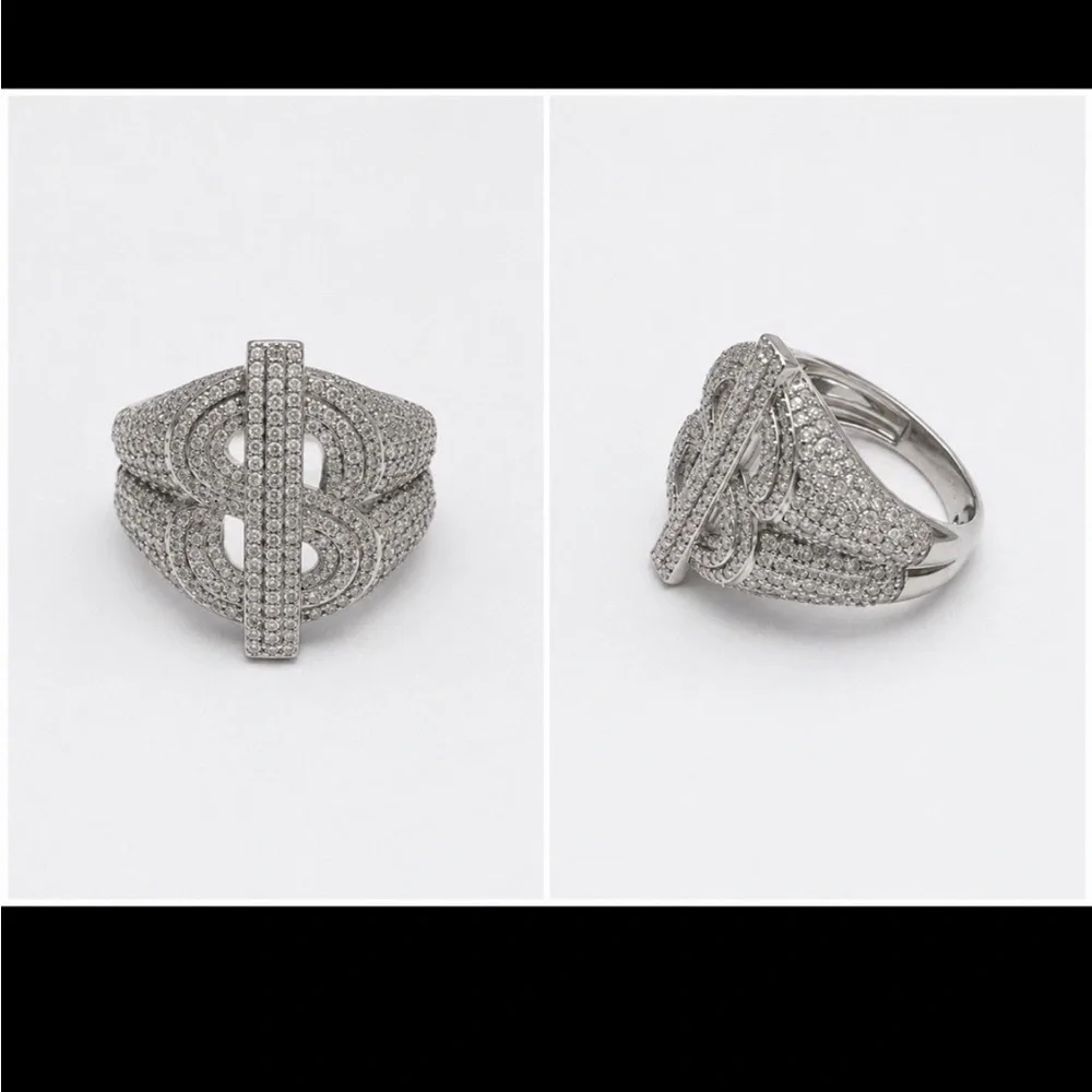 925 Sterling Silver 2.00CT MOISSANITE Dollar Sign Men’s Ring Size 10 or 11